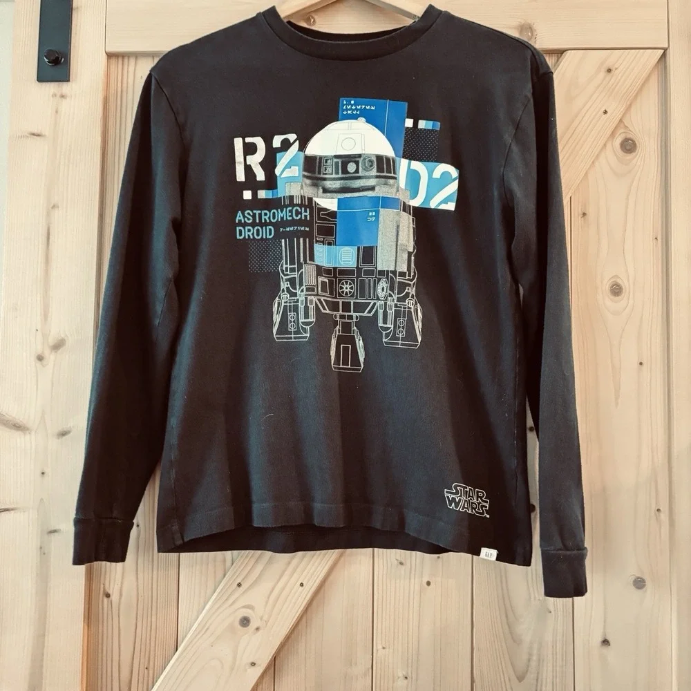 Gap Star Wars Black Youth XXL Long Sleeve Tee Shirt  R2D2 Astromech Droid Cool